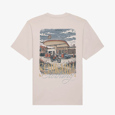 Schikaria 50ccm Tankstellen Shirt whitesand Rückseite