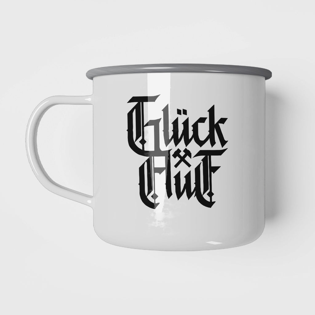 Wendekind Emaille Tasse Glück Auf Motiv Frontansicht