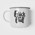 Wendekind Emaille Tasse Glück Auf Motiv Frontansicht