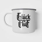 Wendekind Emaille Tasse Glück Auf Motiv Frontansicht