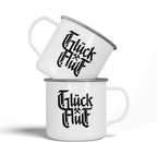 Wendekind Emaille Tasse Glück Auf Motiv mit zwei Tassen