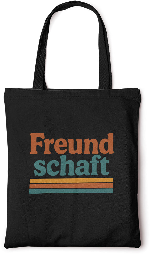 Wendekind Stoffbeutel Freundschaft schwarzer Baumwollbeutel mit langen Henkeln Ansicht 1