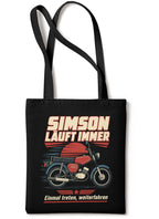 Wendekind Stoffbeutel Simson läuft immer schwarzer Baumwollbeutel mit langen Henkeln Ansicht 2